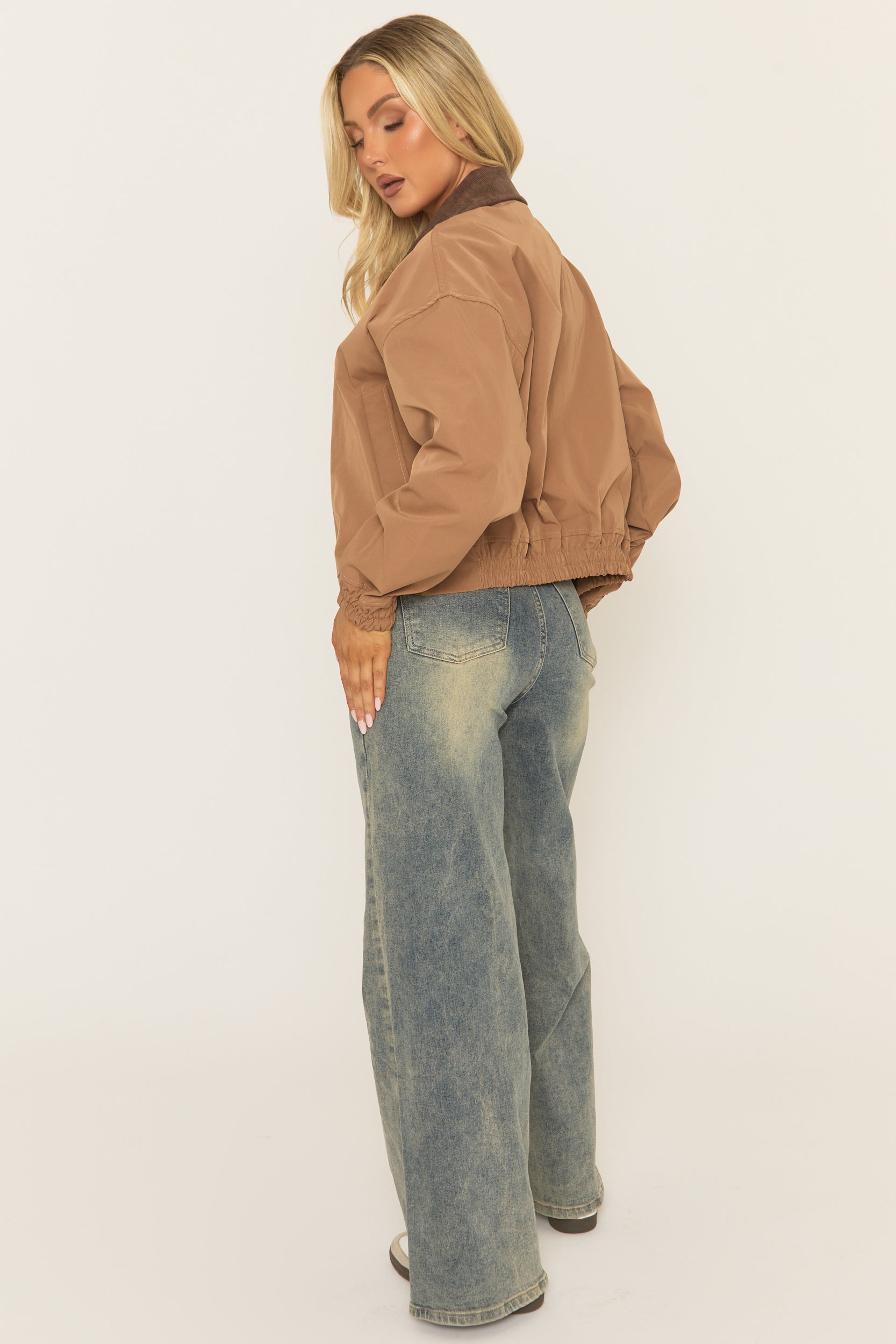 Camel Contrast Collar Barn Jacket - Jeany