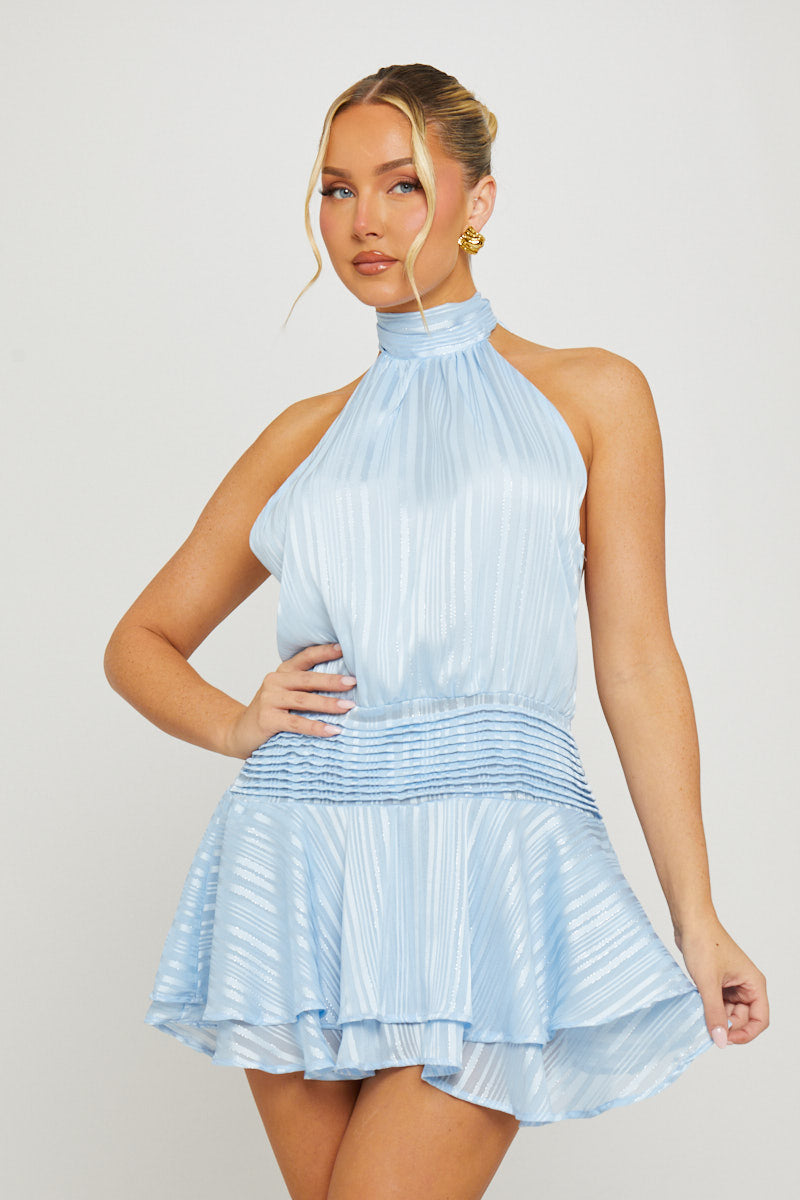 Light Blue Chiffon Tiered Mini Dress