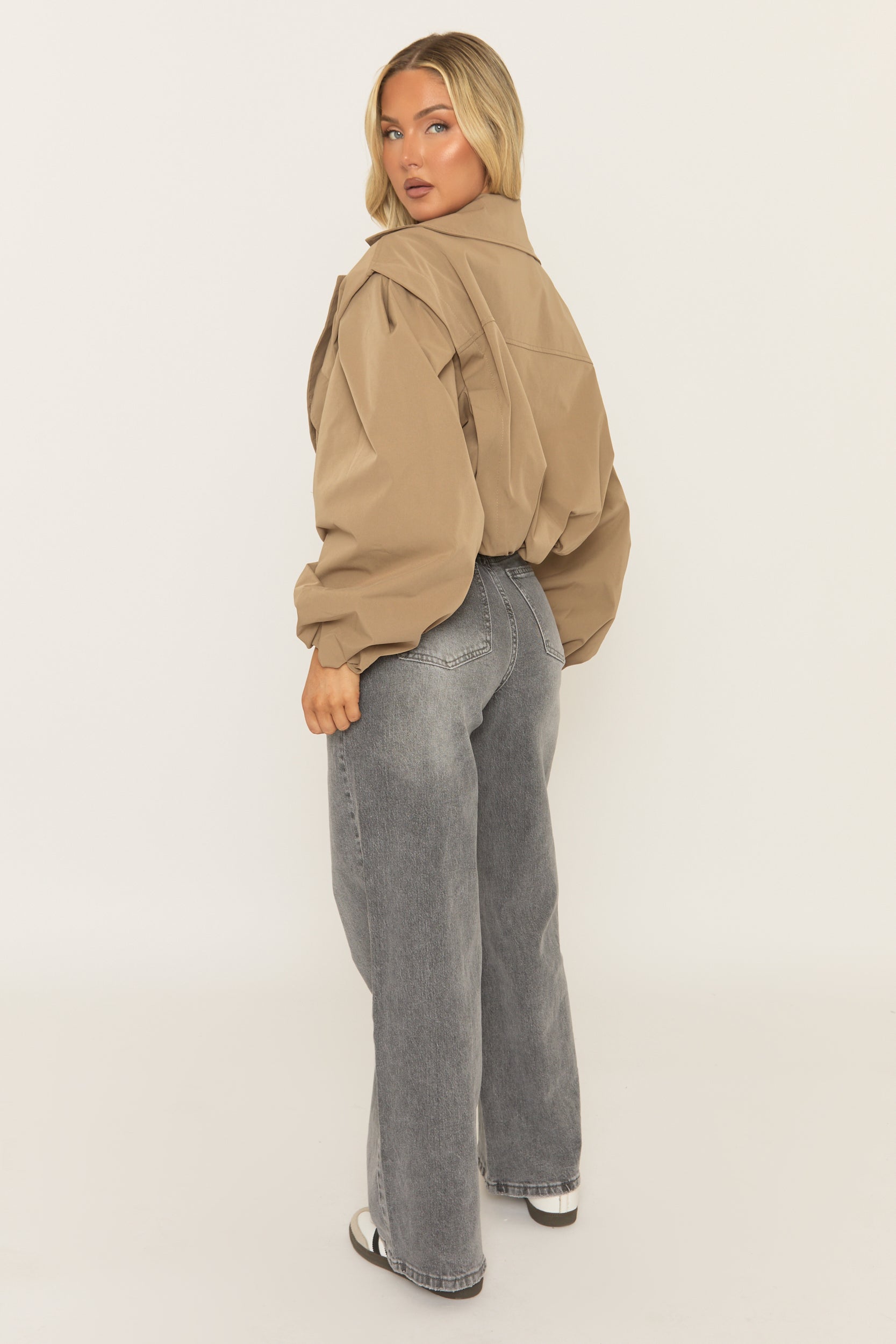 Camel Double Breasted Cropped Trench Coat - Kienna