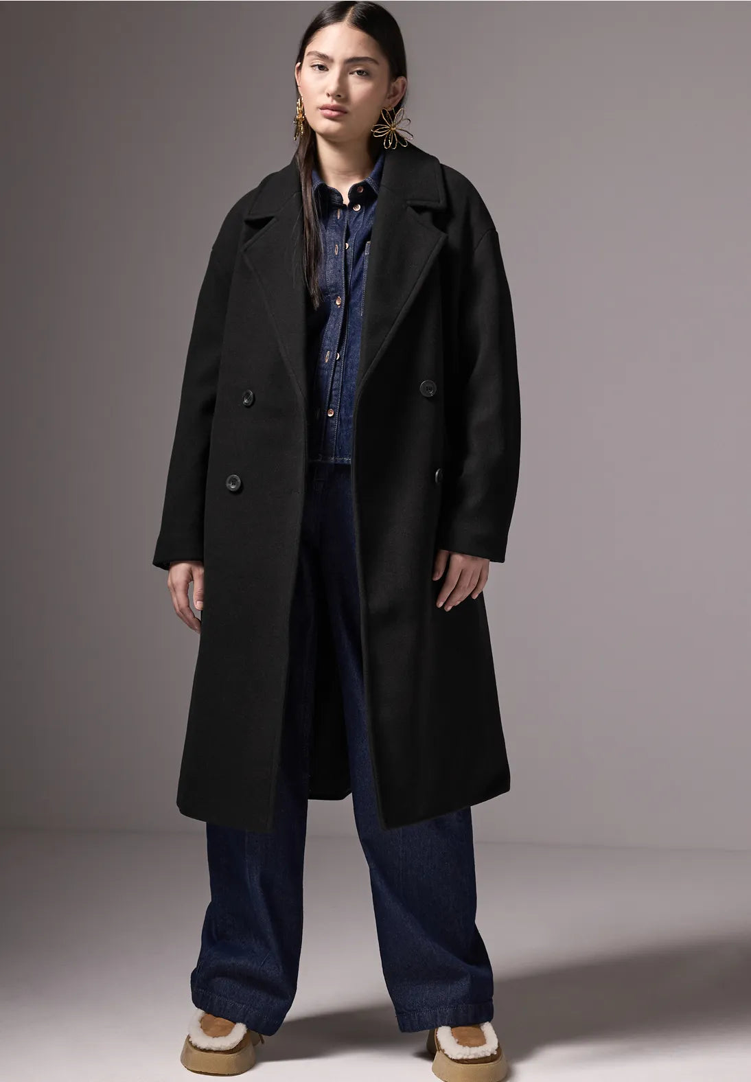 Relaxed Woven Soft Lapel Longline Coat