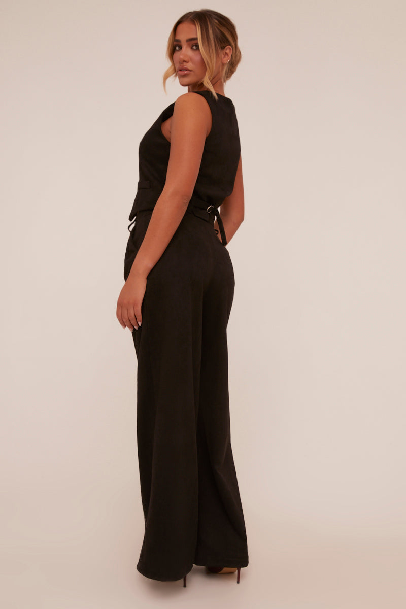 Black Pleat Detail Wide Leg Trousers - Ether