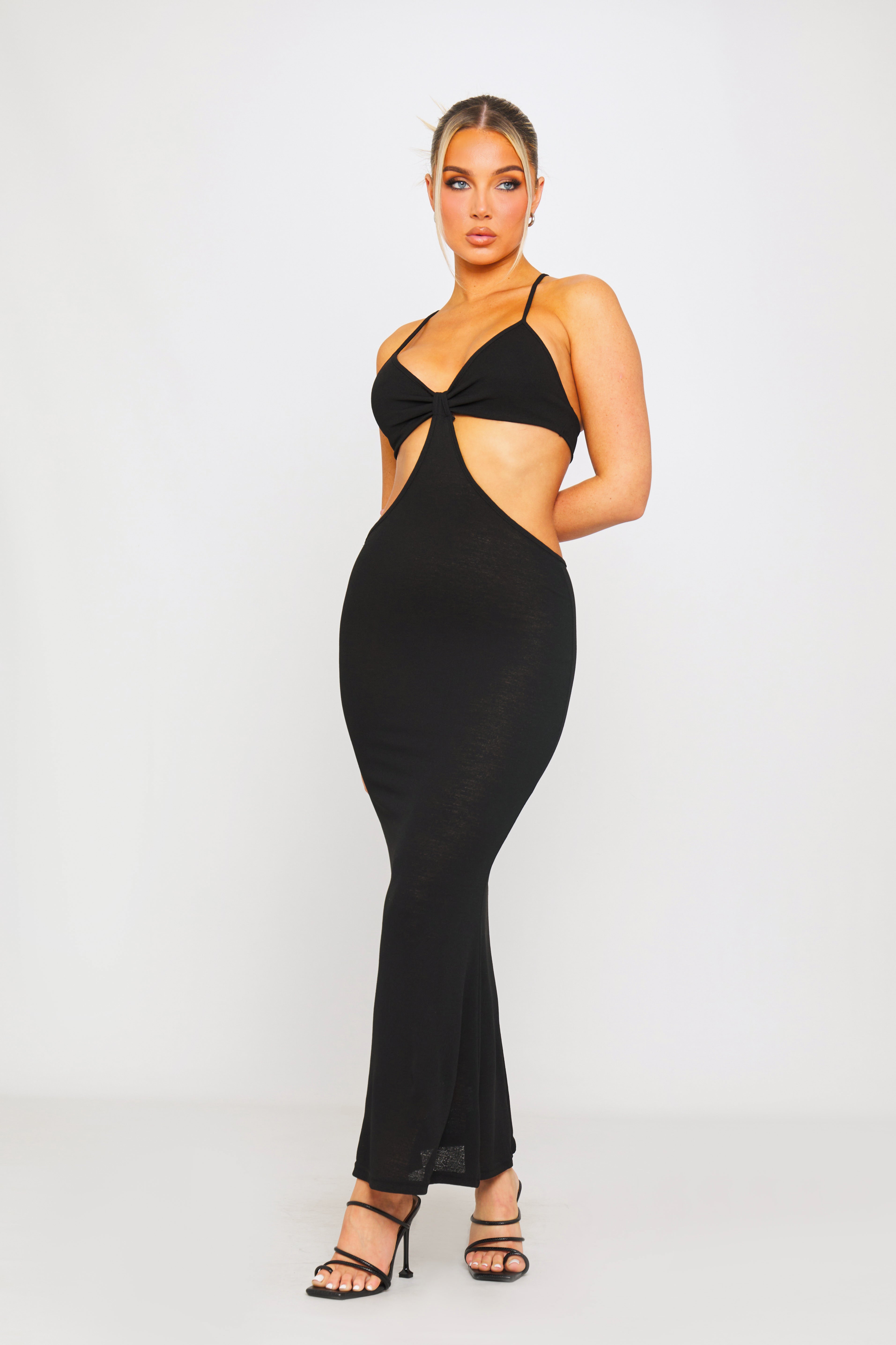 Black Knit Sheer Cut Out Maxi Dress