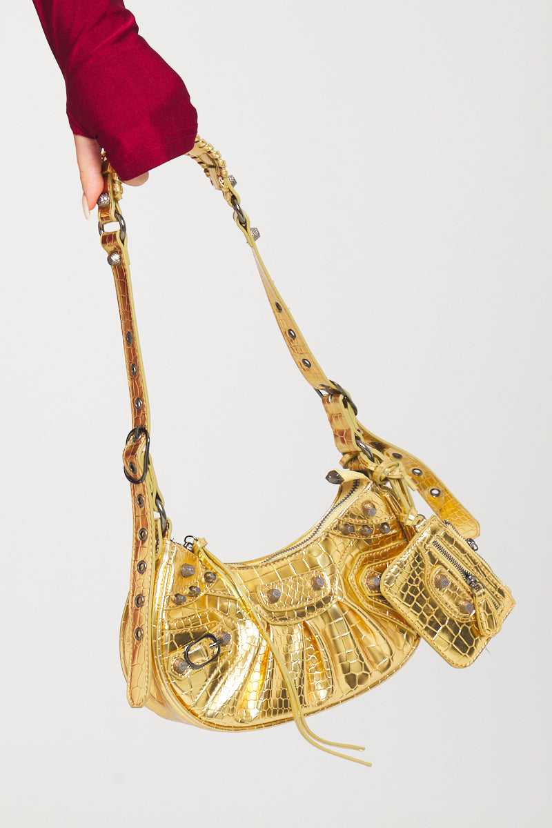 White Faux Leather Cagole Shoulder Bag