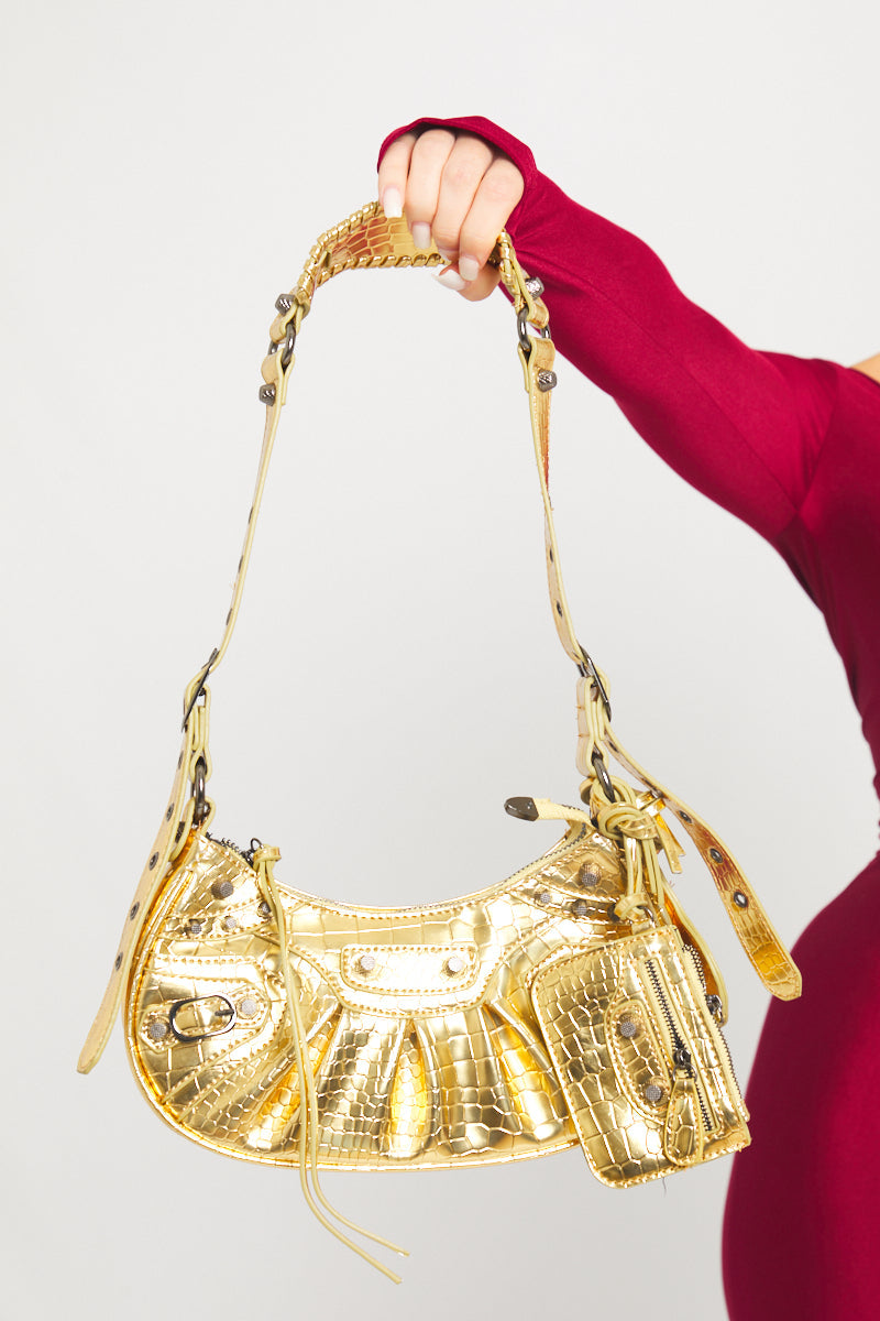 White Faux Leather Cagole Shoulder Bag