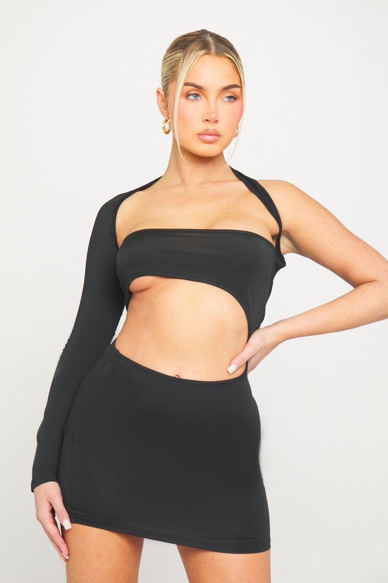 Black One Sleeve Cut-Out Bodycon Mini Dress