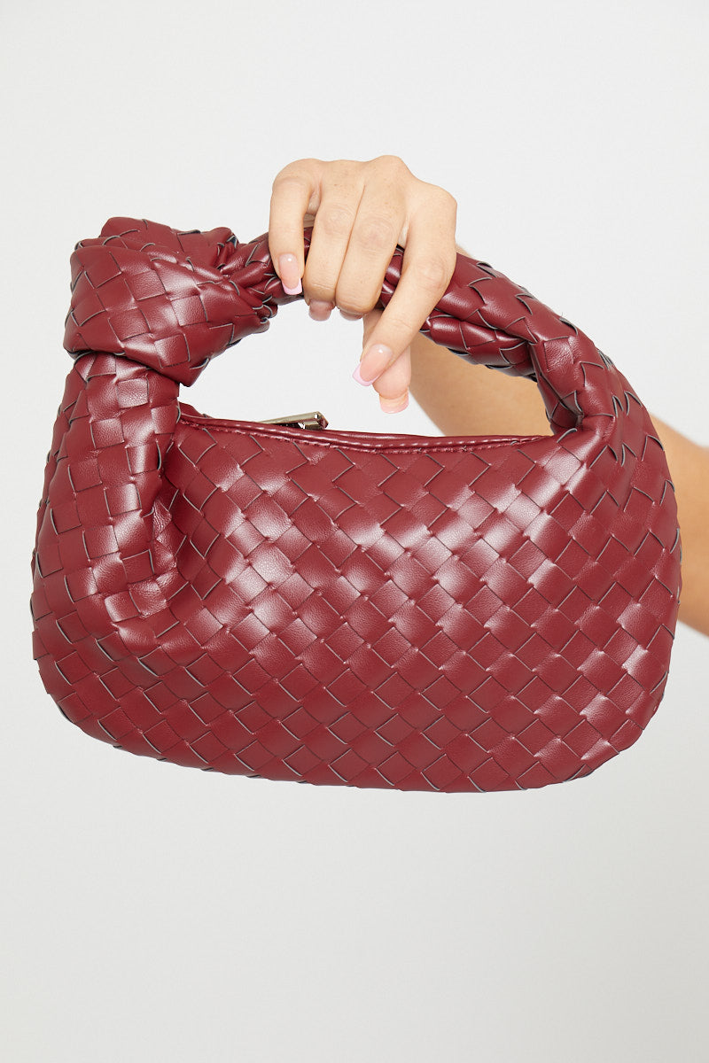 Black Faux Leather Woven Knot Top Handle Mini Bag