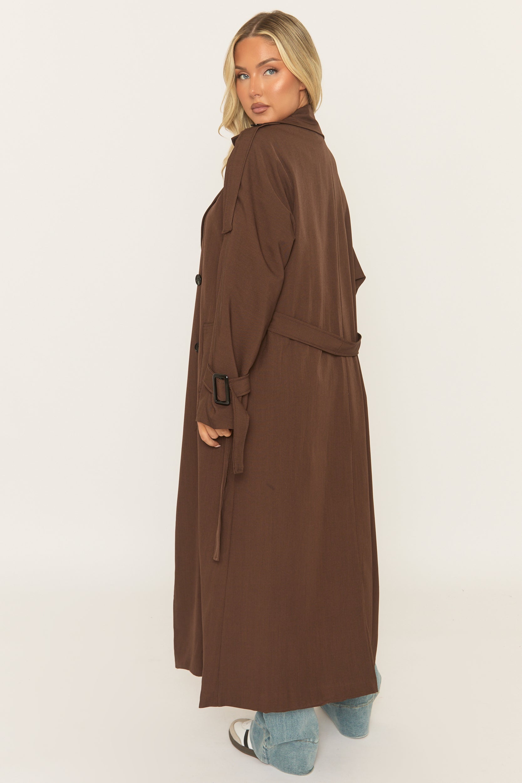 Chocolate Brown Belted Trench Coat - Roxia