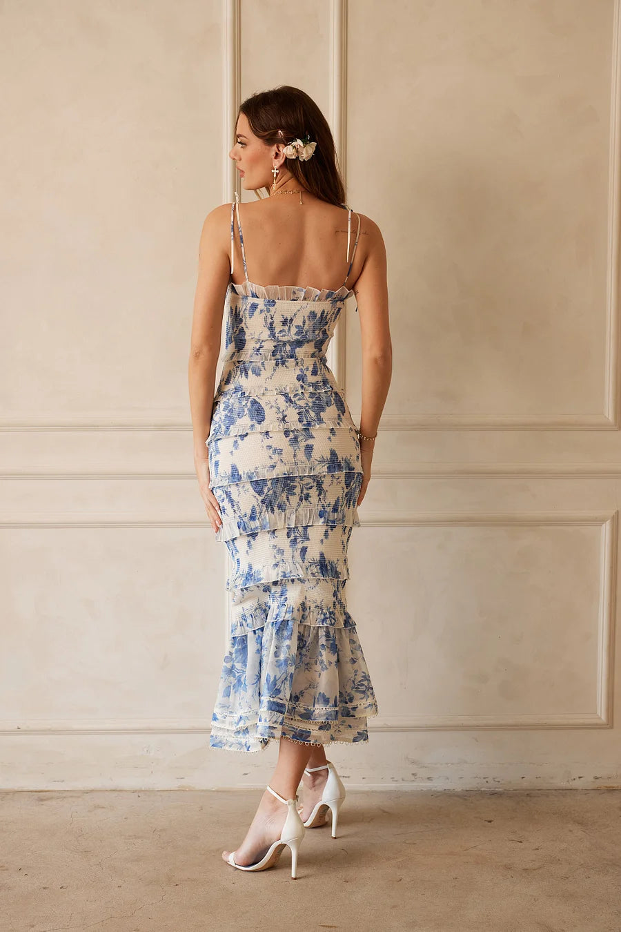 De Geraniumjurk in Provençaals blauw bloemenmotief