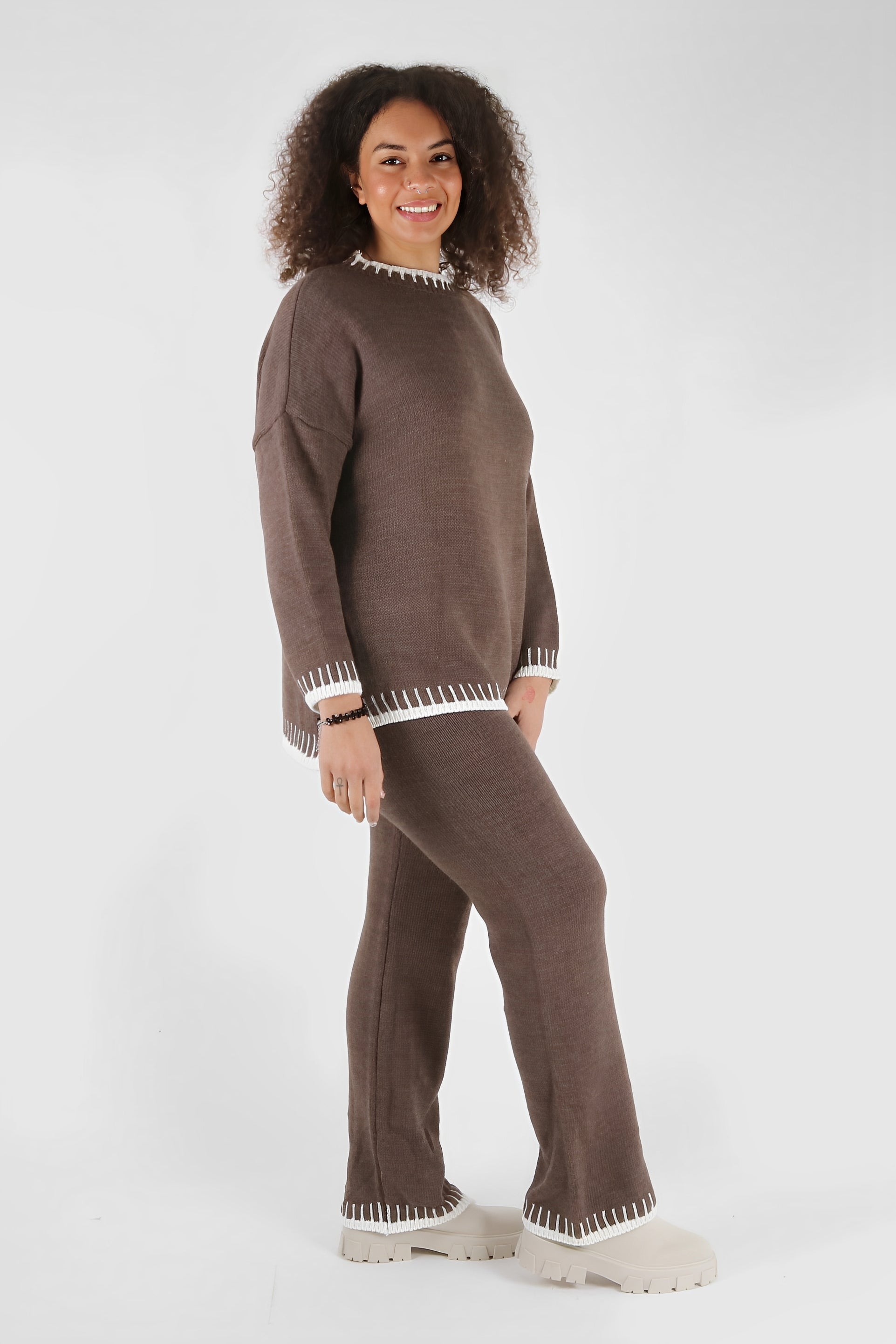 Beige Relaxed Knit Co-ord Set