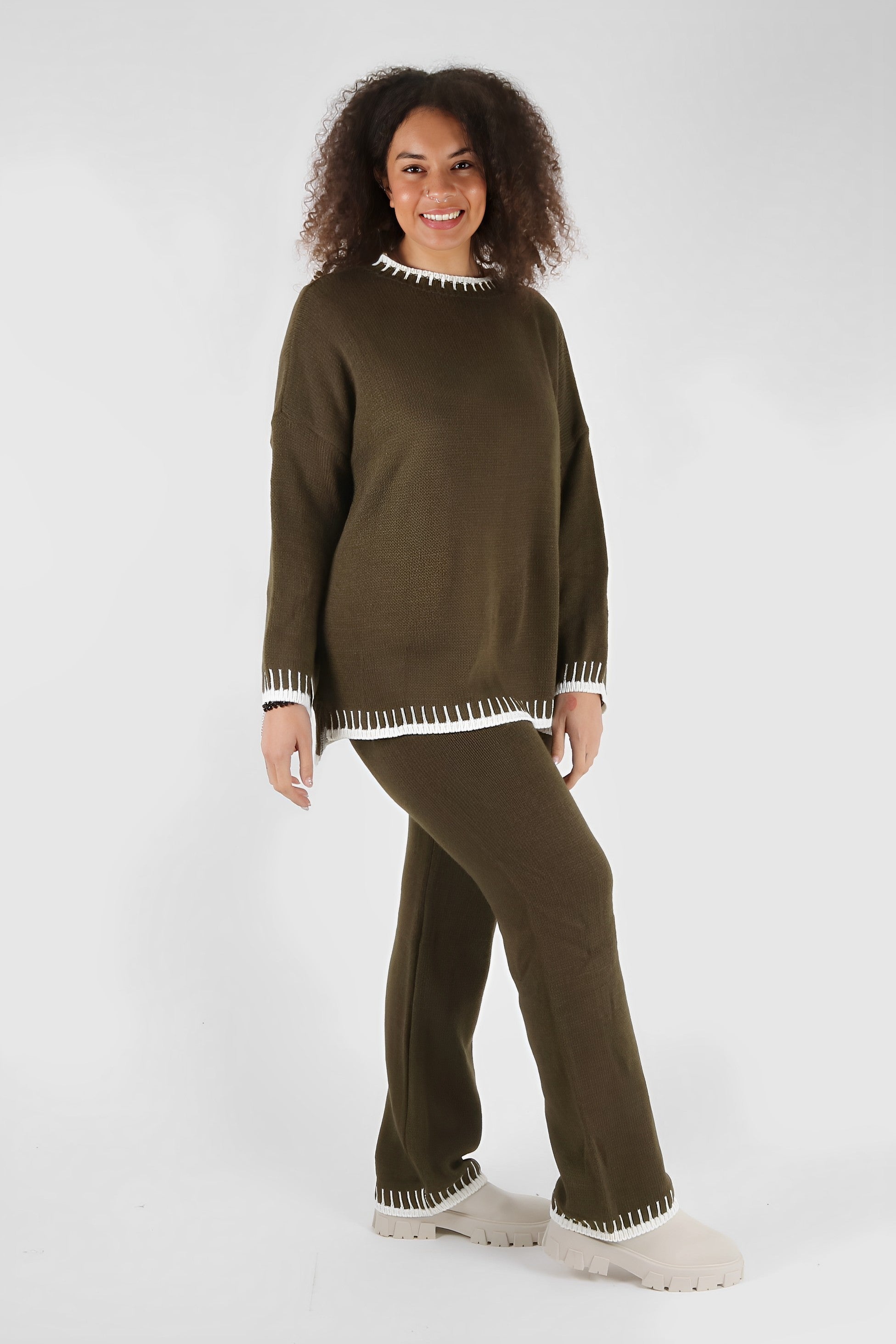 Beige Relaxed Knit Co-ord Set