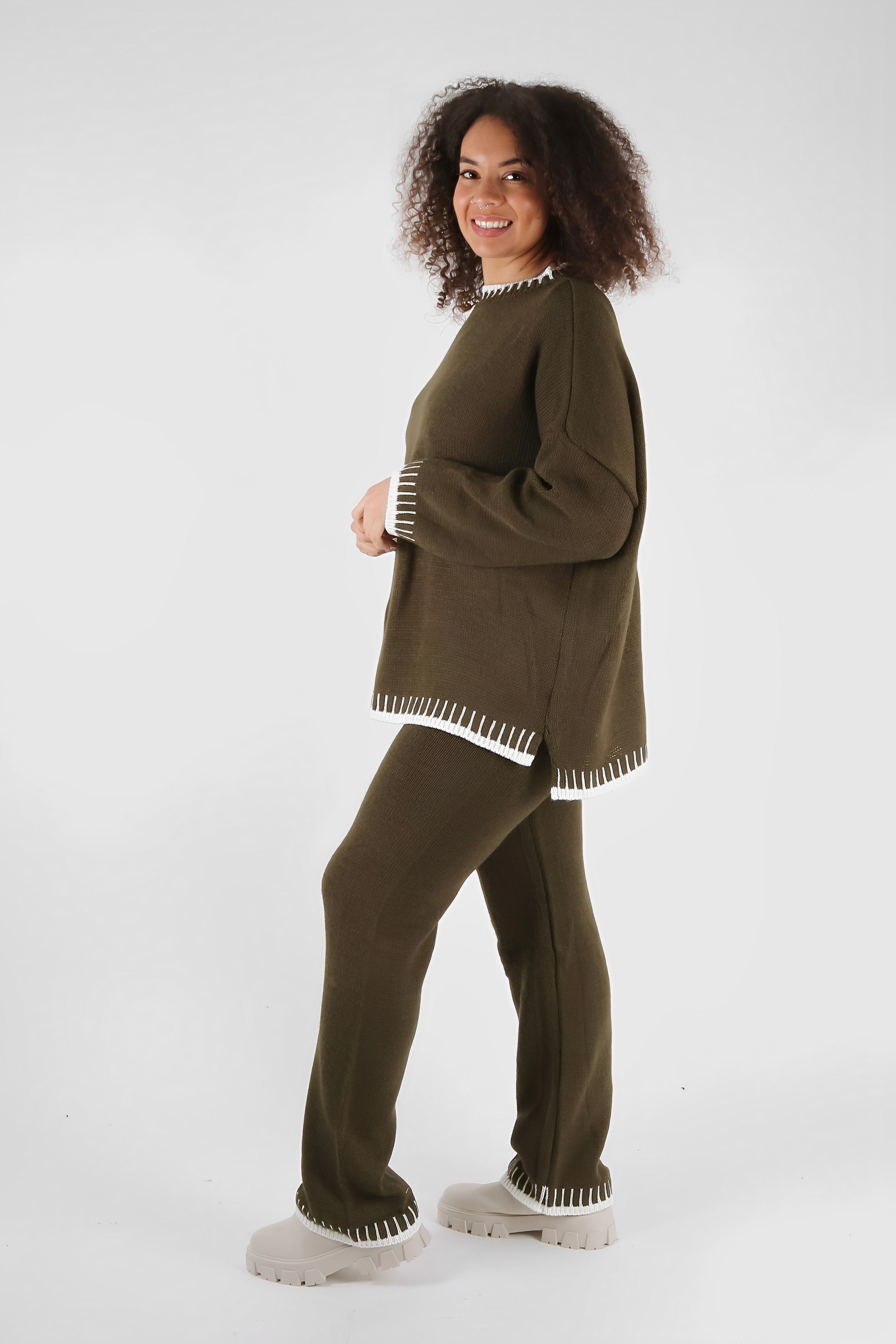Beige Relaxed Knit Co-ord Set