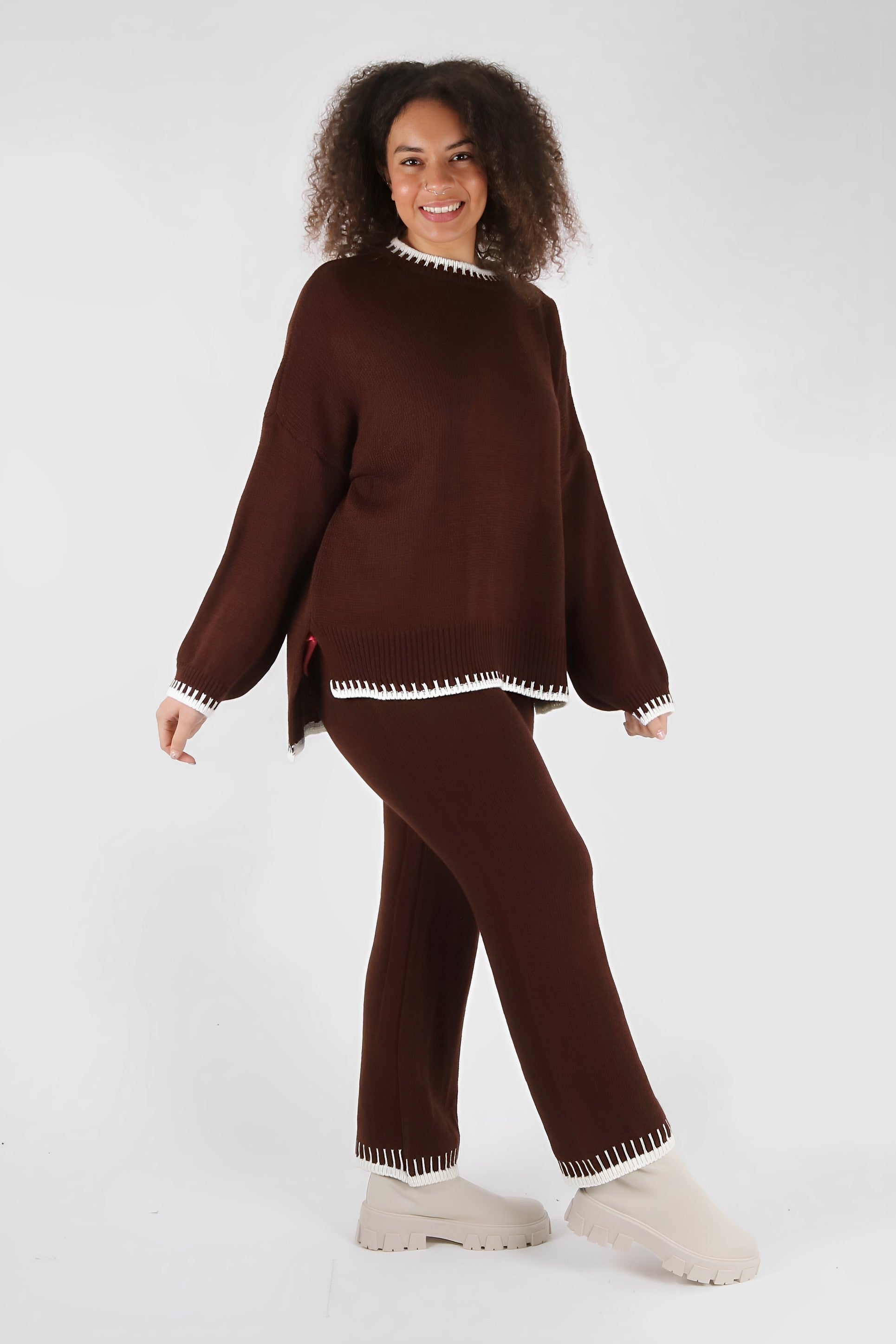 Beige Relaxed Knit Co-ord Set