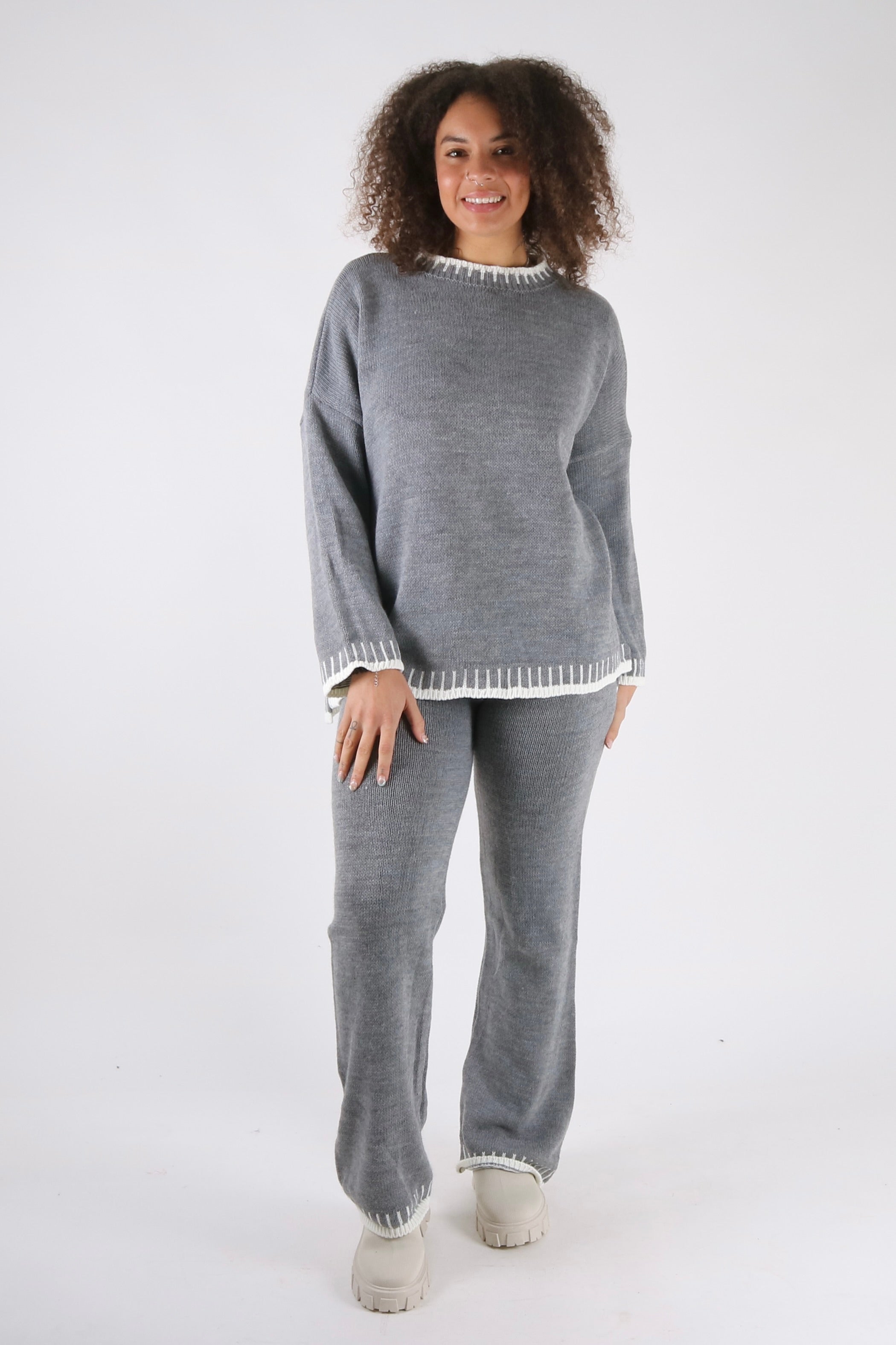 Beige Relaxed Knit Co-ord Set