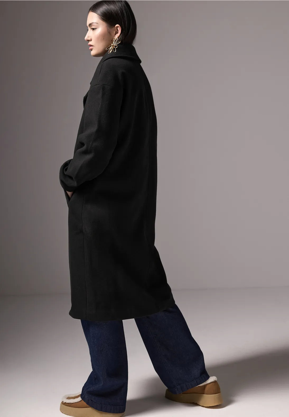 Relaxed Woven Soft Lapel Longline Coat