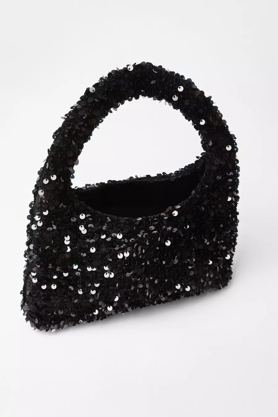 Black Sequin Top Handle Bag