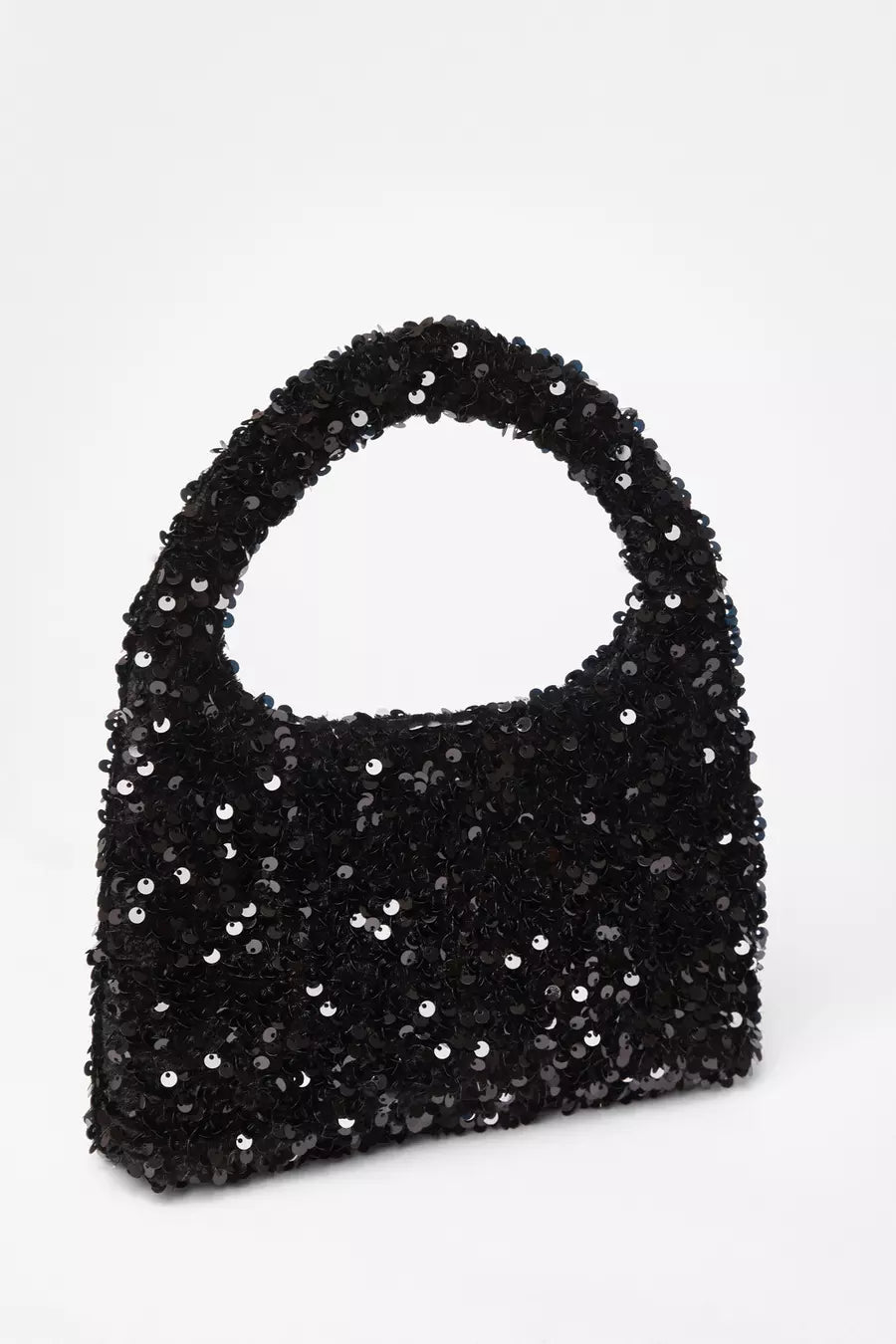 Black Sequin Top Handle Bag