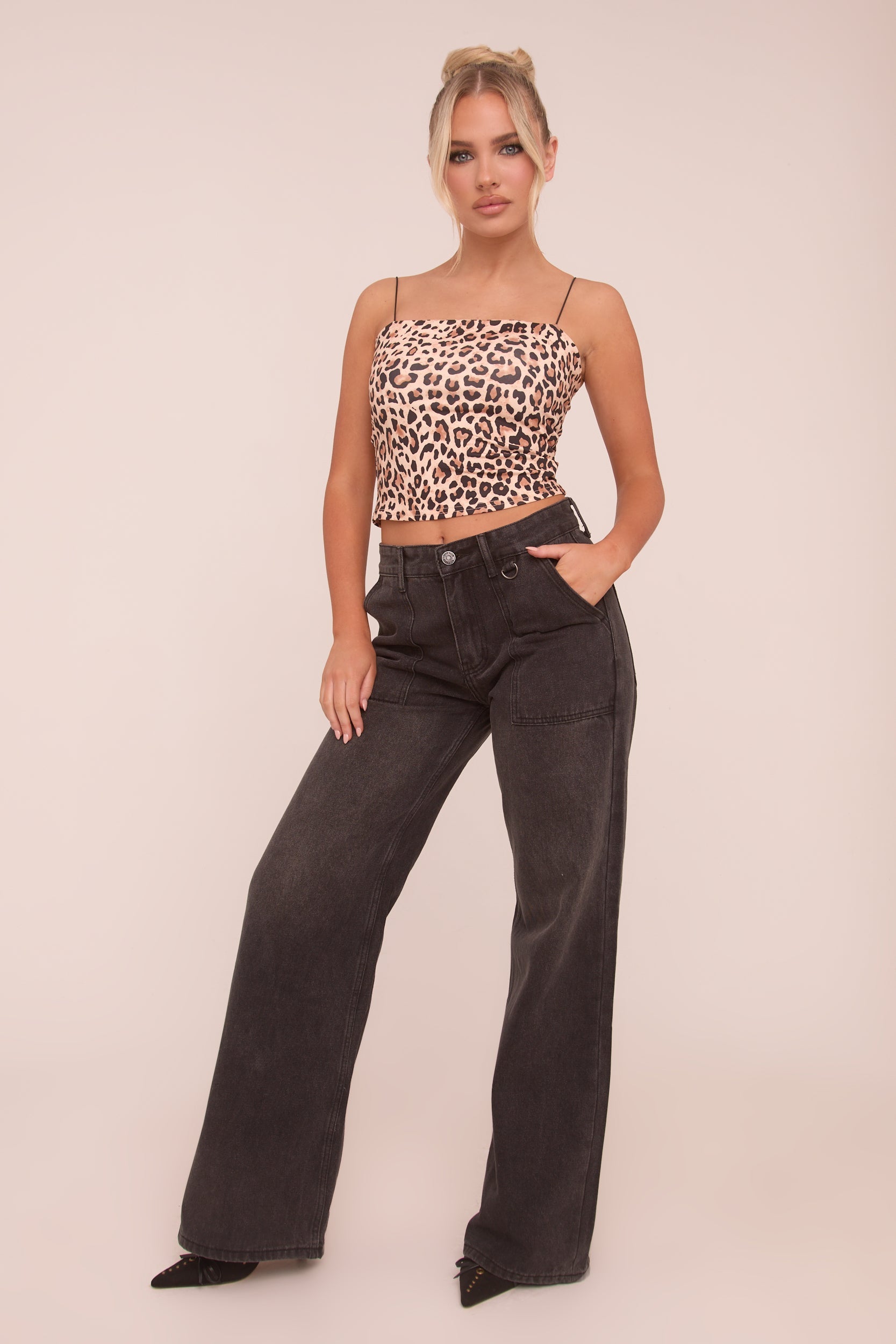 Brown Leopard Print shoulder Strap Crop Top - Nessa