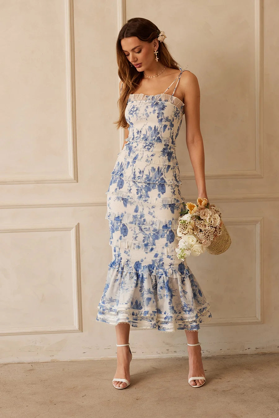 De Geraniumjurk in Provençaals blauw bloemenmotief