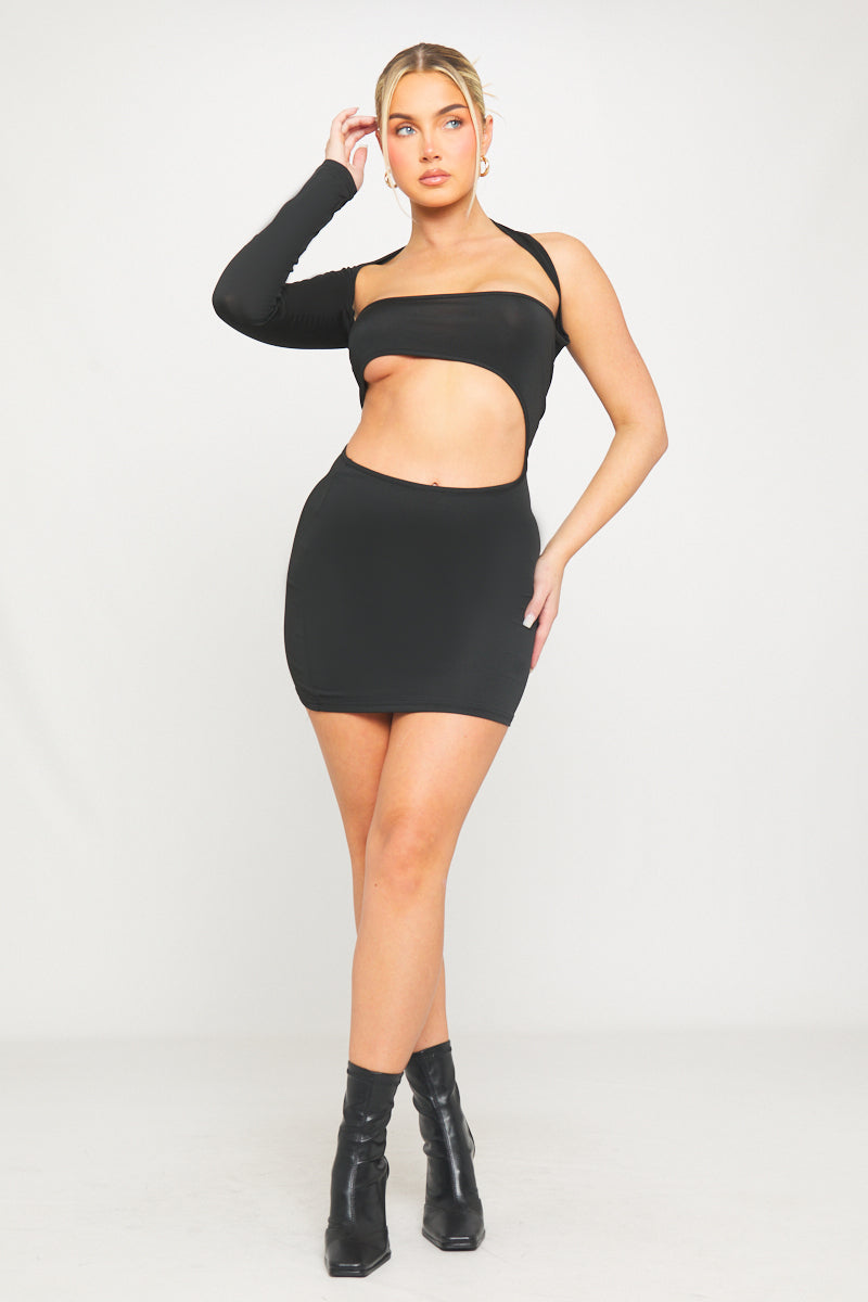 Black One Sleeve Cut-Out Bodycon Mini Dress