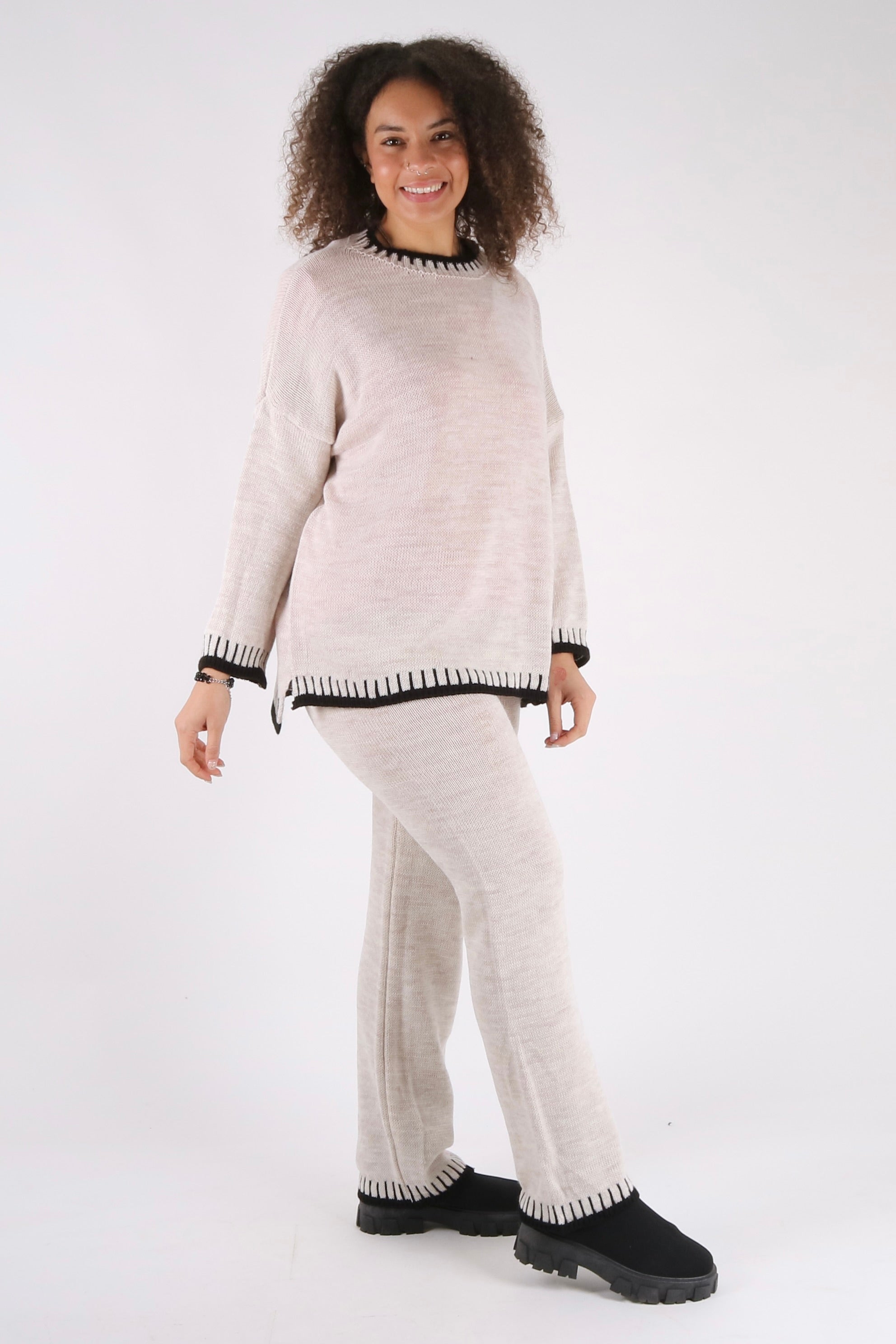 Beige Relaxed Knit Co-ord Set