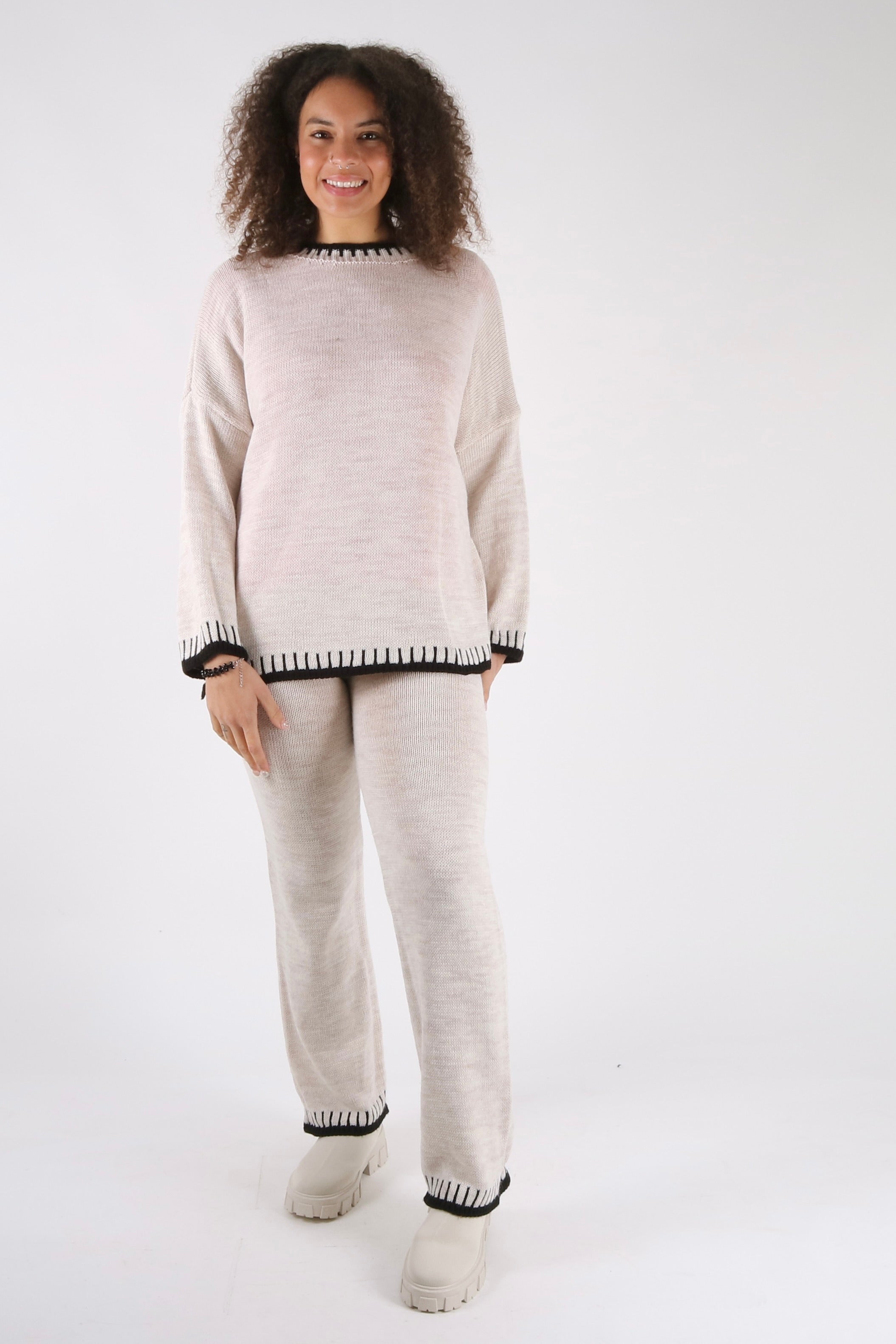 Beige Relaxed Knit Co-ord Set